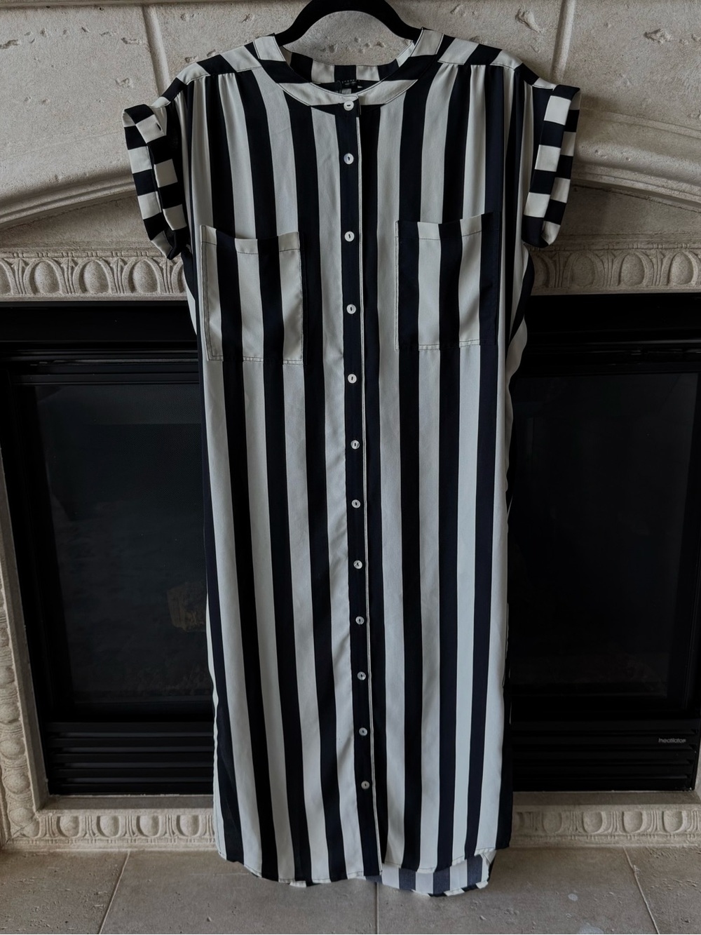 knot sisters Black & White Vertical Stripe Midi Shirt Dress